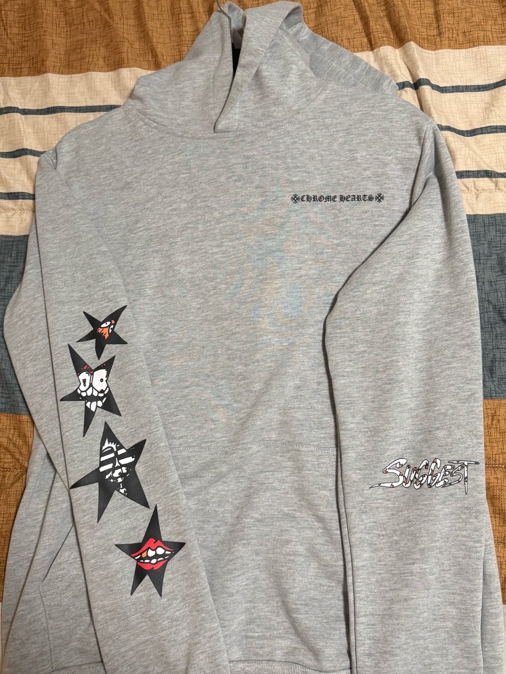 Chrome Hearts Light Gray Hoodie with Black Logo Print
